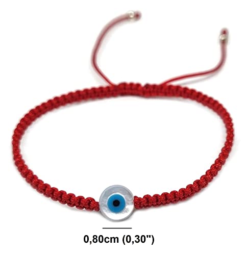 MYSTIC JEWELS By Dalia - Red macrome thread bracelet with mother-of-pearl and Turkish eye, for good luck, Evil Eye protection, Good Luck (Round - Red)