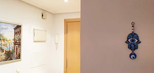 MYSTIC JEWELS - Hamsa of the Hand of Fatima in wood with Turkish eye for Good Luck and Energy at Home (Color 8)