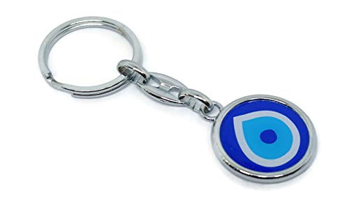 MYSTIC JEWELS - Round Turkish Eye Keychain in Steel - size 9 x 3 cm