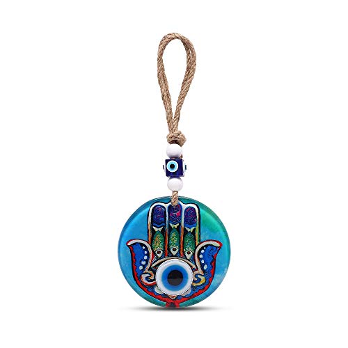 MYSTIC JEWELS - Hamsa of the Hand of Fatima in Crystal with Turkish Eye for Good Luck at Home (Model 2)