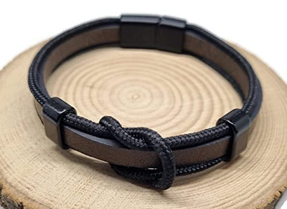 MYSTIC JEWELS By Dalia - Men's Magnetic Stainless Steel Leather Bracelet (MB14)