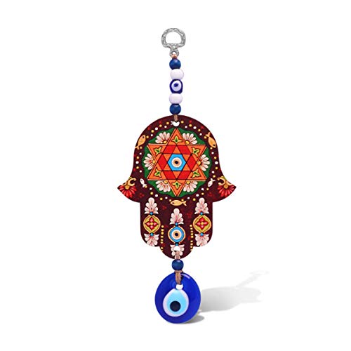 MYSTIC JEWELS - Hamsa of the Hand of Fatima in wood with Turkish eye for Good Luck and Energy at Home (Color 7)