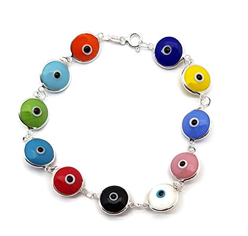 MYSTIC JEWELS by Dalia - 19cm Silver Evil Eye Bracelet (Multicolor Opaque)