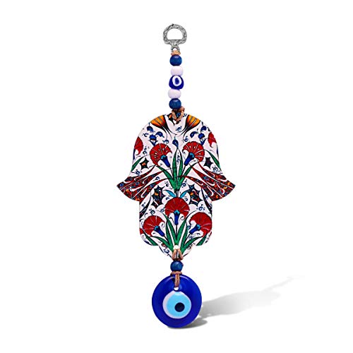 MYSTIC JEWELS - Hamsa of the Hand of Fatima in wood with Turkish eye for Good Luck and Energy at Home (Color 2)
