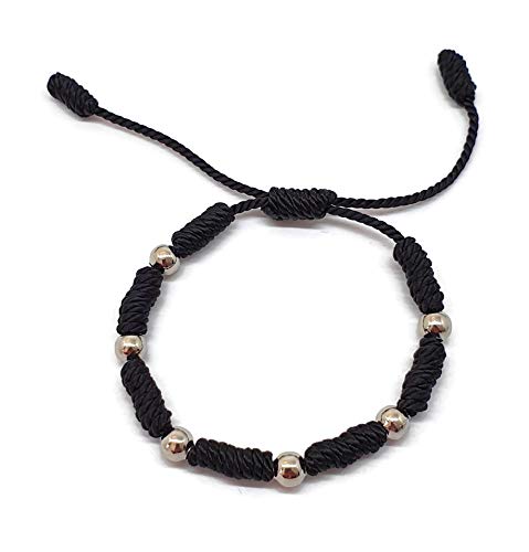 MYSTIC JEWELS by Dalia - Bracelet Kabbale - Cordon de fil rouge à 7 nœuds avec boules - Unisexe - Ajustable - Protection contre le mauvais œil, bonne chance, bonne chance (Noir)