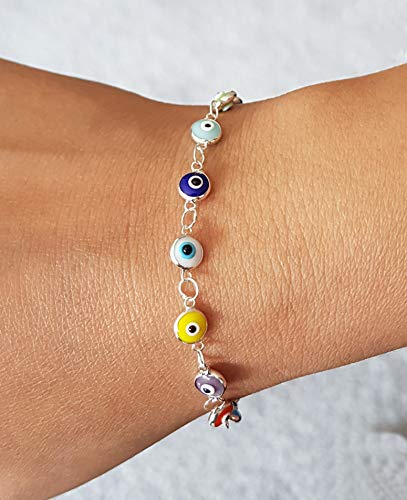 MYSTIC JEWELS by Dalia - Silver Evil Eye Bracelet - 19cm (Light Blue) (Multicolor)