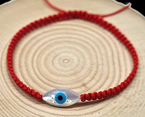 MYSTIC JEWELS By Dalia - Red macrome thread bracelet with mother-of-pearl and Turkish eye, for good luck, Evil Eye protection, Good Luck (Eye - Red)