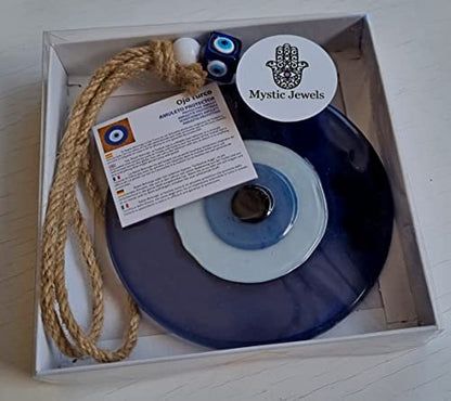 MYSTIC JEWELS - Round Turkish Eye Ornament with Jude for Wall Decoration, Prevent Evil Eye from Your Home, Good Luck Amulet, Good Luck Ornament (Blue)