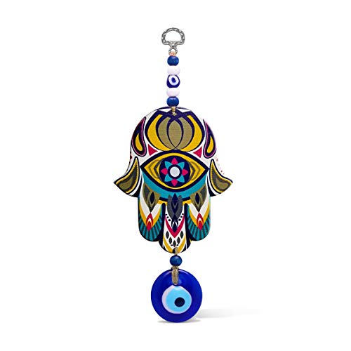 MYSTIC JEWELS - Hamsa of the Hand of Fatima in wood with Turkish eye for Good Luck and Energy at Home (Color 3)