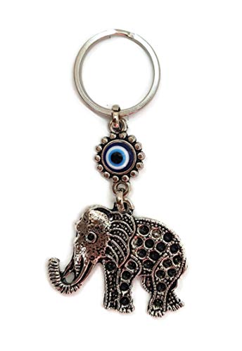Mystic Jewels - Elephant Turkish Eye Keychain - Good Luck Amulet - Good Luck Keychain - for Gifting