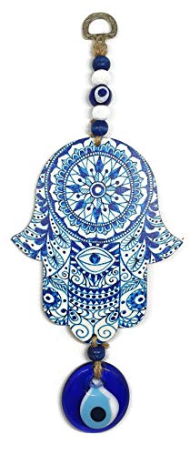MYSTIC JEWELS - Hamsa of the Hand of Fatima in wood with Turkish eye for Good Luck and Energy at Home (Color 5)