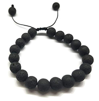 MYSTIC JEWELS By Dalia - Shamballa Bracelet for Men, Braided Beads Bracelet with Natural Lava Stones in Black, 16-23 cm