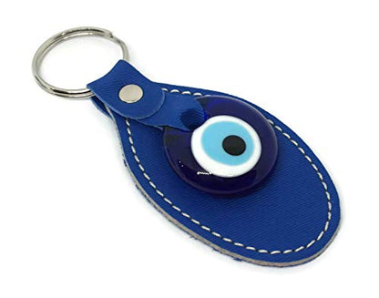 Mystic Jewels by Dalia - Leather Keychain with Turkish Eye in Crystal - for good Luck - Size 11 X 4 cm