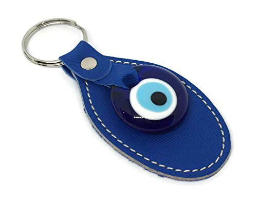 Mystic Jewels by Dalia - Leather Keychain with Turkish Eye in Crystal - for good Luck - Size 11 X 4 cm