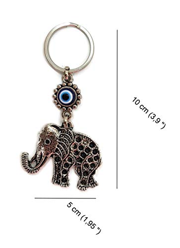 Mystic Jewels - Elephant Turkish Eye Keychain - Good Luck Amulet - Good Luck Keychain - for Gifting