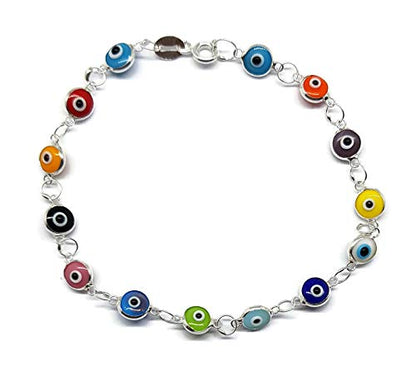 MYSTIC JEWELS by Dalia - Silver Evil Eye Bracelet - 19cm (Light Blue) (Multicolor)