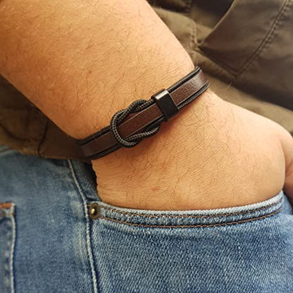 MYSTIC JEWELS By Dalia - Men's Magnetic Stainless Steel Leather Bracelet (MB14)