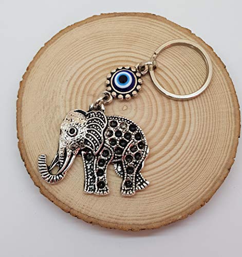 Mystic Jewels - Elephant Turkish Eye Keychain - Good Luck Amulet - Good Luck Keychain - for Gifting