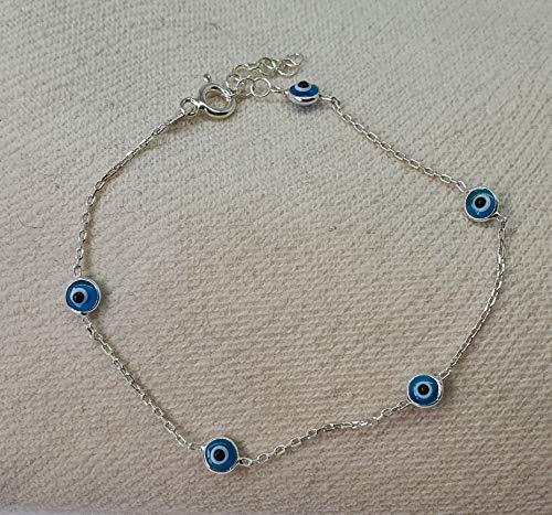 MYSTIC JEWELS by Dalia - 19cm Silver Evil Eye Bracelet - for Gifting (Light Blue)
