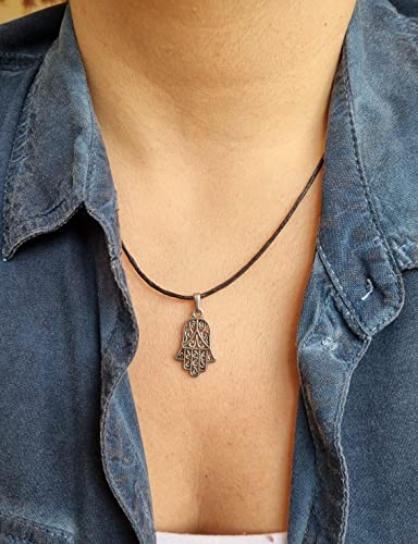 MYSTIC JEWELS - Hand of Fatima (Hamsa) pendant for good luck and evil eye, women and men, gift (Model 2)