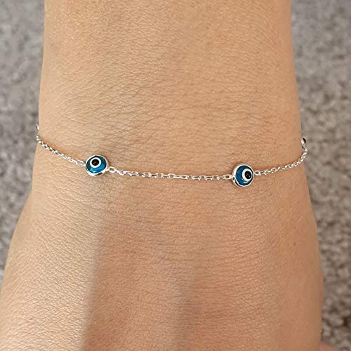 MYSTIC JEWELS by Dalia - 19cm Silver Evil Eye Bracelet - for Gifting (Light Blue)