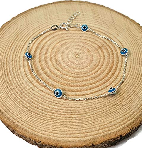 MYSTIC JEWELS by Dalia - 19cm Silver Evil Eye Bracelet - for Gifting (Light Blue)