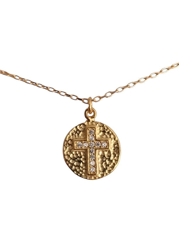 Necklace - 925 Sterling Silver - Chain 40 to 45 cm Length, Cross with zircons