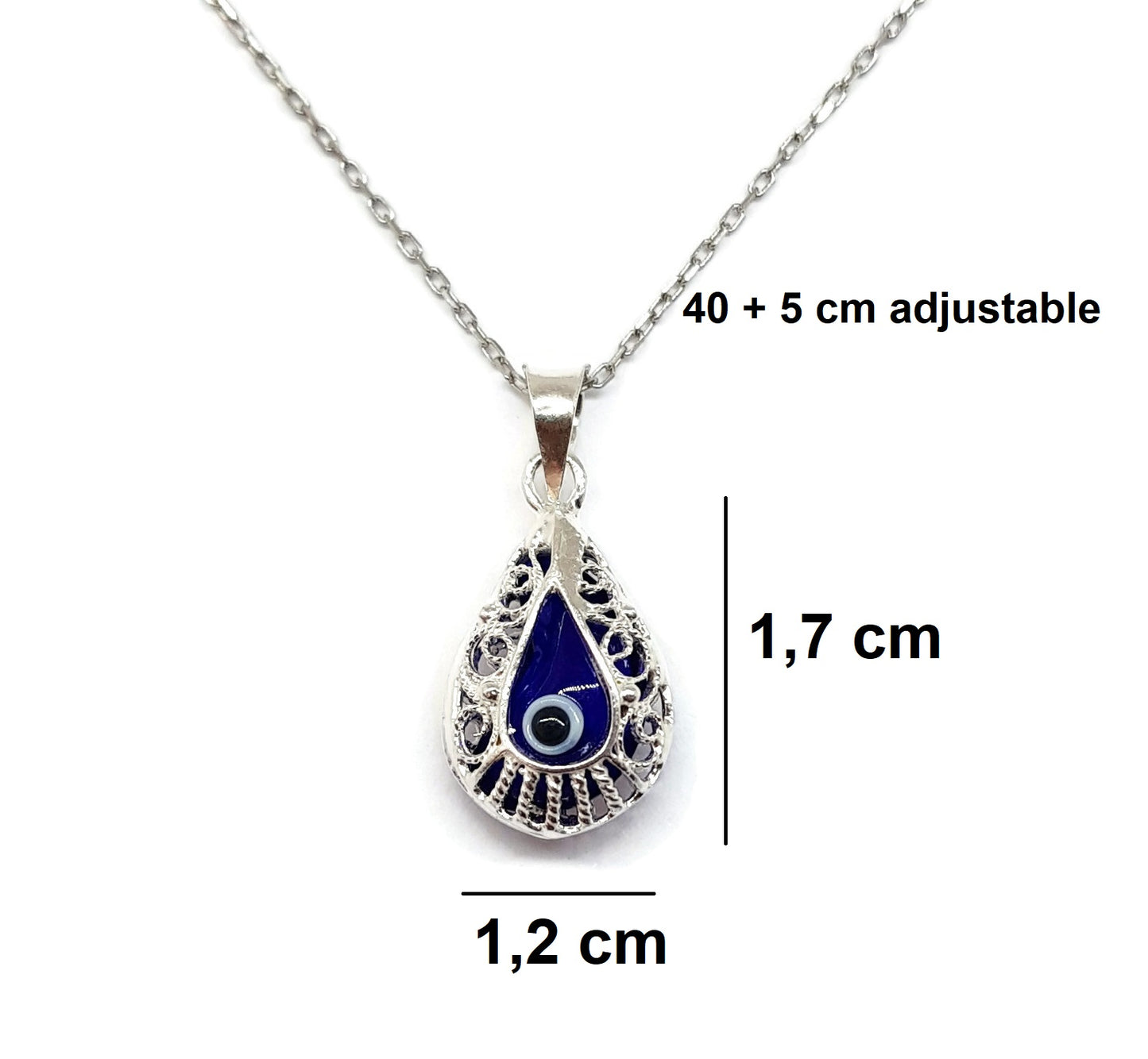 Crystal and 925 Sterling Silver Evil Eye Necklace - Filigree Turkish Eye