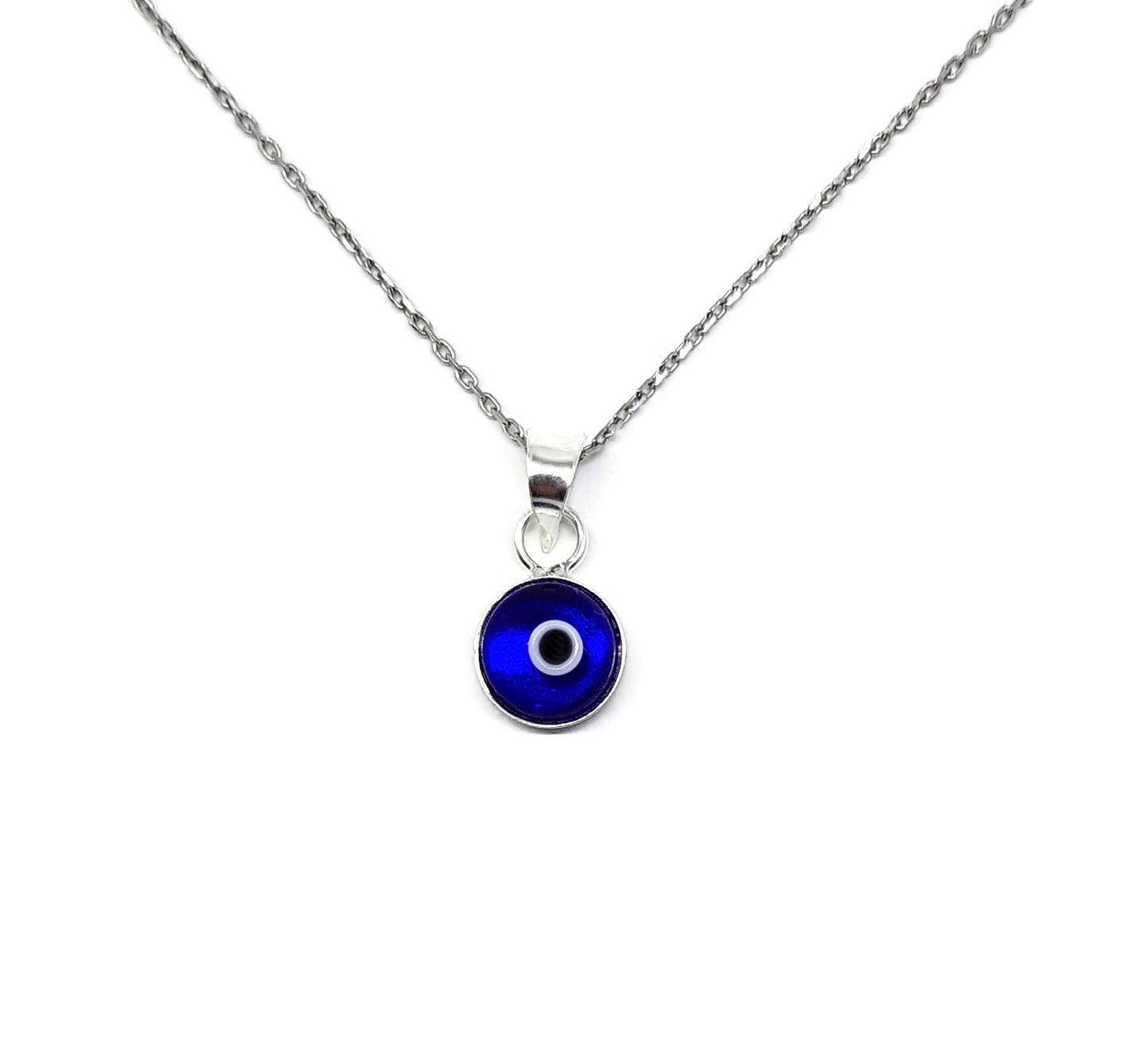 Blue Crystal Evil Eye Necklace for Good Luck - 925 Sterling Silver