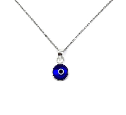 Blue Crystal Evil Eye Necklace for Good Luck - 925 Sterling Silver