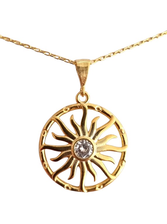 Collier - Argent Sterling 925 - Chaîne de 40 à 45 cm de longueur, en forme de soleil avec un zircon au milieu