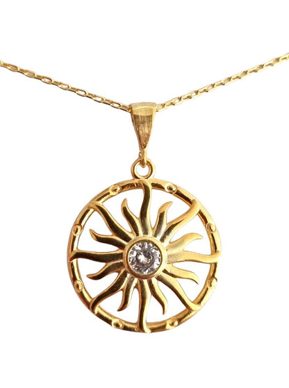 Collier - Argent Sterling 925 - Chaîne de 40 à 45 cm de longueur, en forme de soleil avec un zircon au milieu