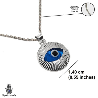 Crystal and 925 Sterling Silver Evil Eye Necklace - Round Turkish Eye for Gifting