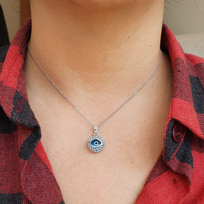 Crystal and 925 Sterling Silver Evil Eye Necklace - Filigree Turkish Eye